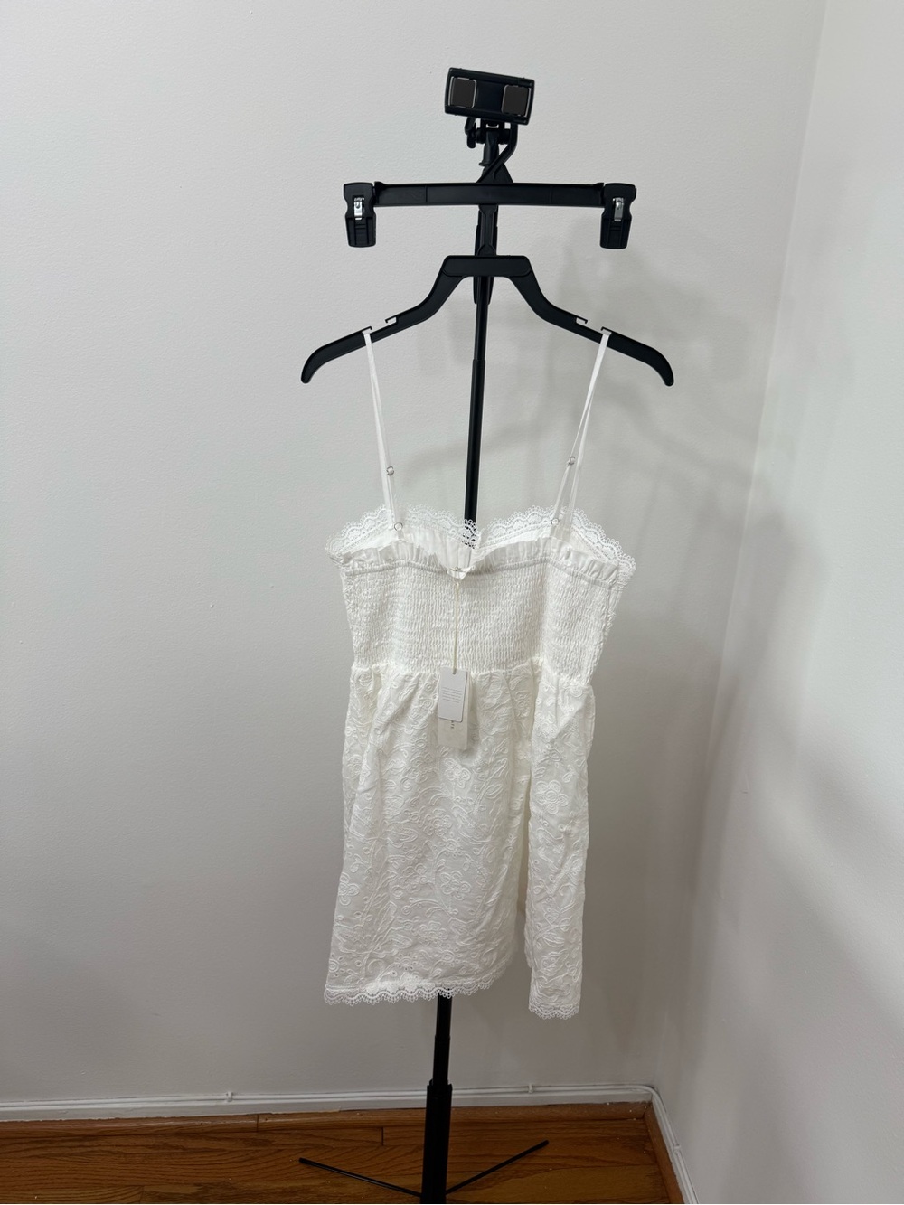 White Eyelet Lace Spaghetti Strap Mini Dress - Picture 5 of 6